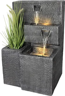 Produktbild von Springbrunnen Grada bepflanzbar Gartenbrunnen beleuchtet Wasserspiel mit LED Terrassenbrunnen Balkonbrunnen Gartendekoration Anthrazit