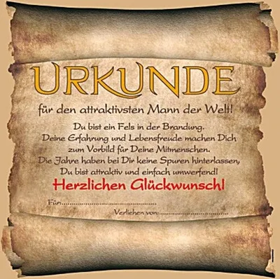 Produktbild von 1 RIESENSCHILD Riesen - Urkunde " für den attraktivsten Mann " Vatertag Pappe 50 cm