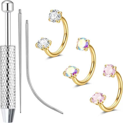 Imagen del producto de Piercing en el tabique nasal, calibre 18G, con dos piedras preciosas, joyería para la nariz