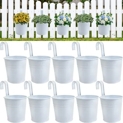 Immagine prodotto di Set di 10 vasi da fiori pensili, bianchi, da 10 cm, con ganci