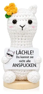 Glücksbringer Alpaka, handgehäkelt, 11,5 x 5,5 cm, mit Karte
