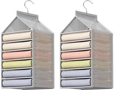 Immagine prodotto di Ibenzoa® Set di 2 organizer trasparenti per armadi – 6 scomparti, pieghevoli, bianchi, in rete di poliestere, 22 x 25 x 50 cm