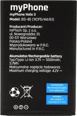 Zdjęcie produktu dla MyPhone Halo 3 BS-45 Bateria 1000mAh Li-Ion Nowe oryginalne opakowanie