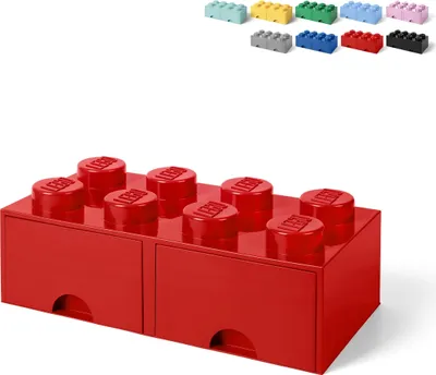 Produktbild von LEGO Aufbewahrungsbox in Ziegelsteinform mit 2 Schubladen 8 Noppen - Rot