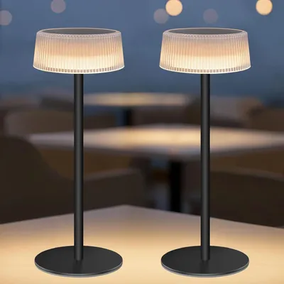 Immagine prodotto di Lampada da tavolo a LED - Lampada senza fili - Illuminazione d'atmosfera per esterni - Ricarica solare e tramite USB-C - Confezione da 2 pezzi - Trasparente