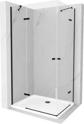 Produktbild von Mexen Roma Duo kippbare Duschabtrennung 90 x 80 cm, Transparent, Schwarz + Duschwanne Flat - 854-090-080-70-02-4010B
