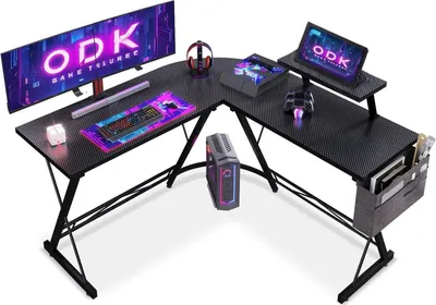 Image de Table de jeu ODK forme L 127x127 cm avec support d'écran Noir