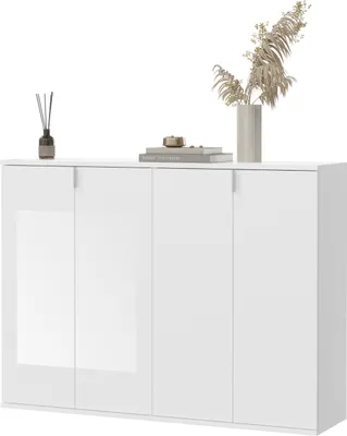 Produktbild von Kommode "SystemX" weiß Hochglanz Sideboard Mehrzweckschrank 122 x 99 cm
