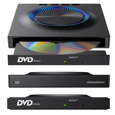 Immagine prodotto di AIORBER Unità DVD esterna Masterizzatore CD/DVD USB 3.0 con lettore di schede SD, LED, Type-C, portatile, porte multiple, silenzioso, nero