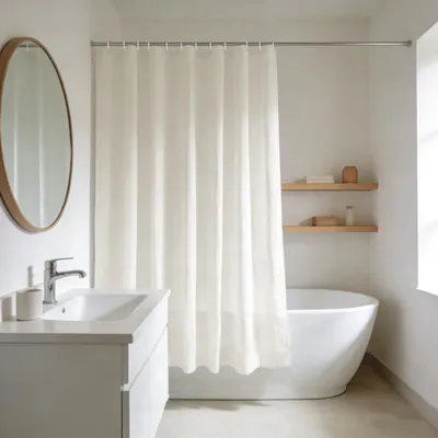 Produktbild von Beige Duschvorhang, 180 x 170 cm, waschbar, wasserabweisend, aus Polyester mit Metallösen, Breite 180 x Höhe 170 cm