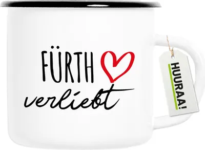 Produktbild von Huuraa Emaille Tasse Fürth verliebt 300ml Vintage Campingbecher Geschenkidee