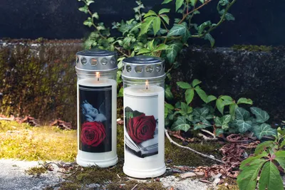 Produktbild von Wochenbrenner, Motiv-Grabkerze groß "Rose/Engel"
