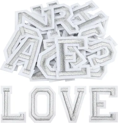 Immagine prodotto di Applicazioni termoadesive a forma di lettera, 78 pezzi, 5 cm, color argento, per abbigliamento