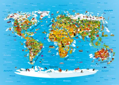 Immagine prodotto di Poster Sanders & Sanders Mappa del mondo per bambini blu, giallo e verde - 600678 - 160 x 110 cm
