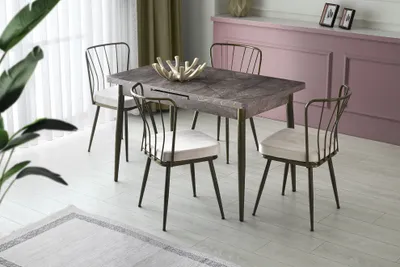 Immagine prodotto di Skye Decor, tavolo da pranzo allungabile da 120-150 cm, colore mink, 100% melaminico, gambe in metallo