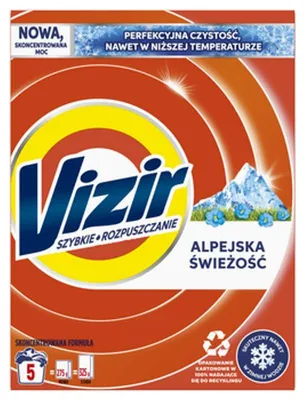 Obrázek produktu pro Prací prášek Vizir Alpine Fresh 275g - Účinný prostředek na praní, který odstraňuje veškeré nečistoty a zanechává oblečení svěží a čisté.