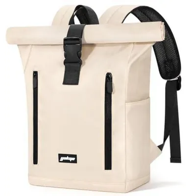 Zdjęcie produktu dla Plecak typu rolltop, wodoodporny, z przegrodą na laptopa 15,6", idealny na co dzień, do szkoły lub jako torba na ramię, kolor kremowy, pojemność 18-25 litrów