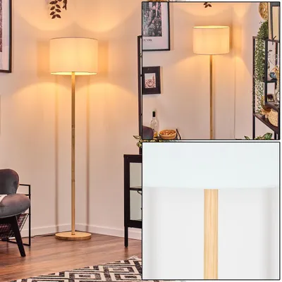 Produktbild von Schiavonea Stehlampe mit Holzfuß und Schirm aus Stoff
