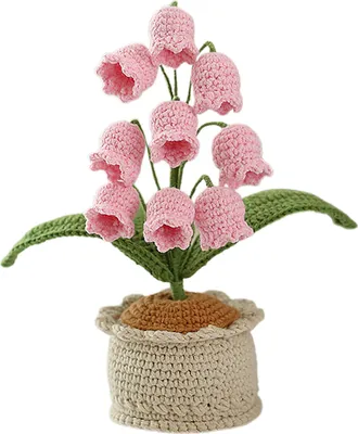 Immagine prodotto di Fiori all'uncinetto finiti, vaso di mughetto, rosa, 8x20cm, decorazione fatta a mano, decorazione da tavolo