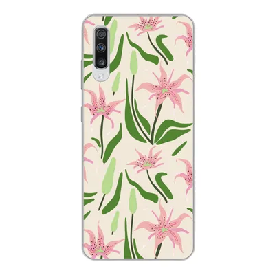 Produktbild von MuchoWow® Handyhülle Schutzhülle Hülle für Samsung Galaxy A70 Blume - Rosa - Blatt Silikon Softcase Handy Hülle - Schutzhaube