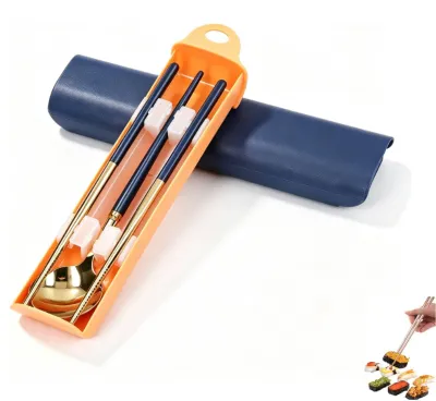 Eetstokjes- en lepelset, roestvrij staal, 1 Paar + 1 Löffel, mit Etui