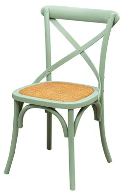 Produktbild von Stuhl Cross aus Massivholz und Sitzfläche aus Rattan in grüner Ausführung