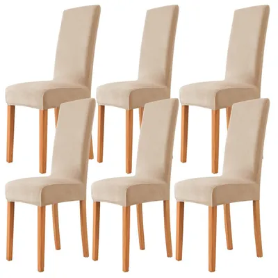 Produktbild von Stuhlhussen 6er Set Samt Stretch Waschbar Beige