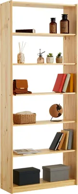 Produktbild von Standregal mit 7 Böden, praktisches Bücherregal aus massiver Kiefer in natur, schlichtes Büroregal aus Massivholz