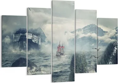 Produktbild von Bild auf Leinwand - Leinwandbild - 5 Teile - Sturm Berge Segelschiff - 150x100cm - Wand Bild - Wanddeko - Wandbilder - Leinwanddruck - Bilder - Wanddekoration - Leinwand bilder - EA150x100-4208