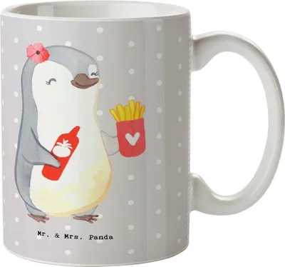 Produktbild von Mr. & Mrs. Panda Tasse Imbissverkäuferin Herz - Grau Pastell - Geschenk, kaffeetasse bedruckt, Pommesverkäuferin, Imibissverkäuferin, Kaffeebecher, Imbissbesitzerin