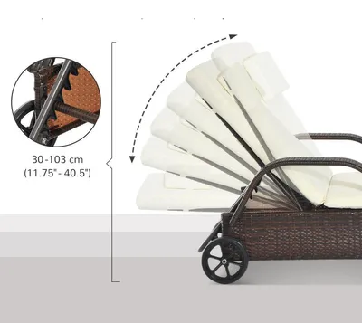 Immagine prodotto di Sedia a sdraio in rattan per esterno - Lettino prendisole - Lettino prendisole regolabile - Lettini prendisole - Sdraio da giardino - Estate