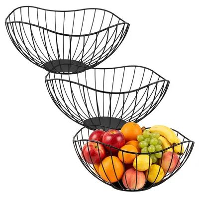 3er-Set Metall-Fruchtkörbe, schwarz, Ø 26,7 cm, Hohldesign