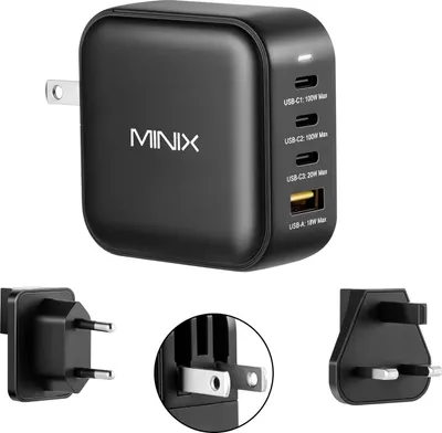 Produktbild von MINIX NEO P3, 100W 4-Port Turbo GaN Ladegerät 3x USB-C, 1x USB-A