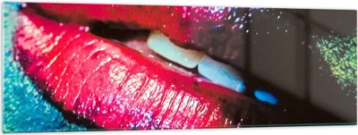 Produktbild von Bilder auf glas - Lippen Gesicht Frau - 160x50cm - Glasbilder - Wandbilder - Kunstdruck - zum Aufhängen bereit - Wanddekoration aus Glas - Glas Bilder - Wandbild auf Glas - Einteilig - GAB160x50-0231