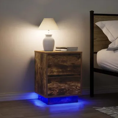 Produktbild von vidaXL Nachttische mit LED-Leuchten 2 Stk. Räuchereiche 38x34x50 cm