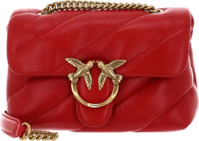 Produktbild von PINKO Leder Umhängetasche Schultertasche Love Puff Mini CL Sheep Nappa Red - Antique Gold rot