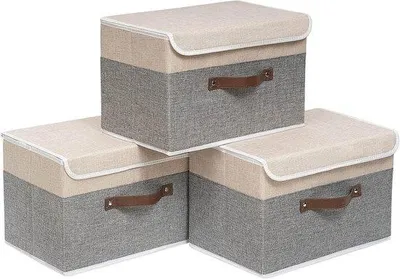 Image de Boîtes de rangement lavables, lot de 3, gris/beige, 38 x 25 x 25 cm