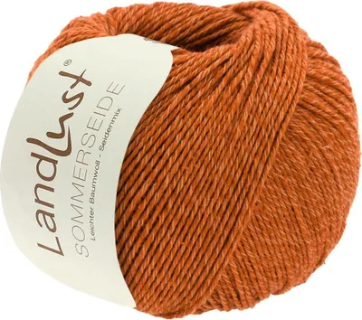 A ball of orange yarn with a label.