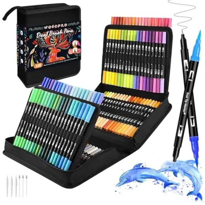 Produktbild von PromoHome® 120 Farben Dual Brush Pen Set - Pinselstifte und Filzstifte in einem - wasserbasierte Tinte für Kalligrafie, Lettering und