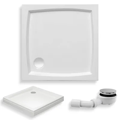 Zdjęcie produktu dla Brodzik Prysznicowy Kwadratowy 80x80x16,5 z Obudową Akrylową, Akrylowy, Gładki | w zestawie - Syfon, odpływ ⌀90 mm + nogi (stelaż) | BADLAND PATIO