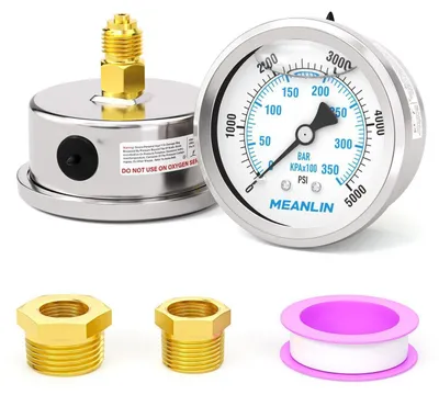 Produktbild von Flüssigkeitsmanometer Edelstahl 0-350 BAR/0-5000 PSI 2.5" Zifferblatt Rückwandmontage 1/4" BSP