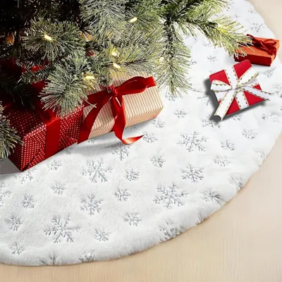 Weihnachtsbaumdecke 78 cm, weiß mit Schneeflocken und Pailletten