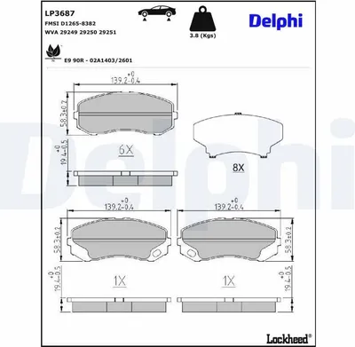 Produktbild von DELPHI Bremsbeläge Satz Bremsklötze für MITSUBISHI Canter (FB7, FB8, FE7, FE8) 7.Generation LP3687