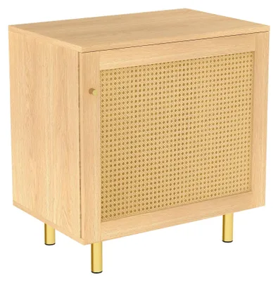 Image de Buffet bas effet bois en rotin tressé 1 porte, 60x40x63 cm