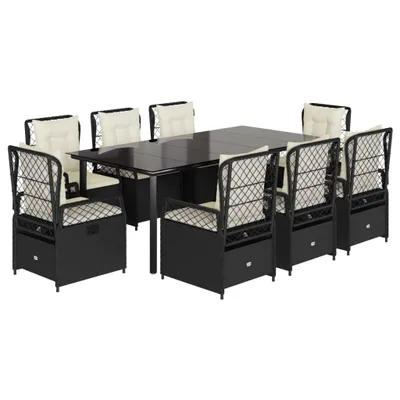 Produktbild von 9-tlg. Garten-Essgruppe mit Kissen Schwarz Poly Rattan