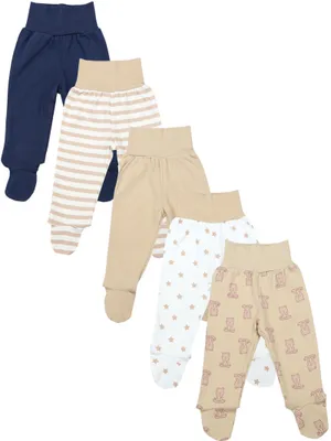 Immagine prodotto di Pantaloni unisex con piedini TupTam Baby, confezione da 5 pezzi in vari colori, colore: blu navy_beige_stelle_righe_orsetti, taglia: 50
