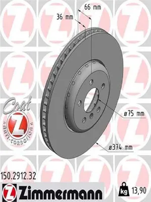 Produktbild von ZIMMERMANN Formula F Coat Z Bremsscheibe Vorne Links für BMW 5 Touring (F11) 374mm 150.2912.32