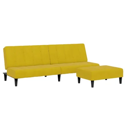 Zdjęcie produktu dla Sofa 2-osobowa z podnóżkiem żółty aksamit