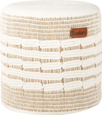 Produktbild von BELIANI Pouf Beige u. Weiß aus Jute Baumwolle ⌀ 40 cm Rund mit EPS-Füllung Geflochten Boho Stil Hocker Wohnaccessoires für Wohnzimmer Schlafzimmer Flur