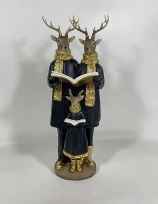 Produktbild von Hirsch Paar Kind mit Buch Figur Skulptur Polyresin H42cm schwarz -gold